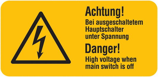 GLOBAL CARTELLO SEGNALETICO - Achtung! Danger! Hauptschalter -  Adesivo Extra Resistente, Pannello in Forex, Pannello In Alluminio