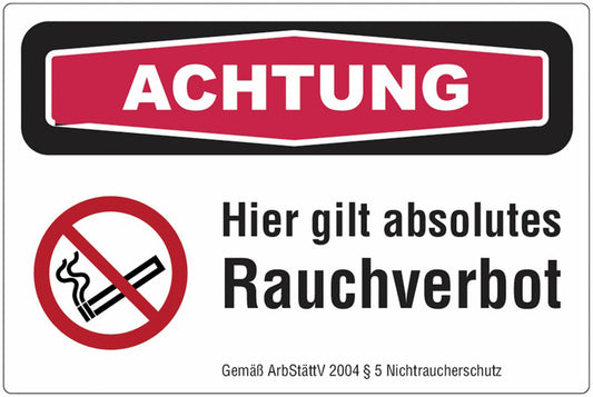 GLOBAL CARTELLO SEGNALETICO - Achtung, Hier gilt absolutes Rauchverbot -  Adesivo Extra Resistente, Pannello in Forex, Pannello In Alluminio