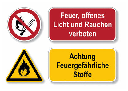 GLOBAL CARTELLO SEGNALETICO - Achtung feuergefährliche Stoffe Feuer, offenes Licht und... -  Adesivo Extra Resistente, Pannello in Forex, Pannello In Alluminio