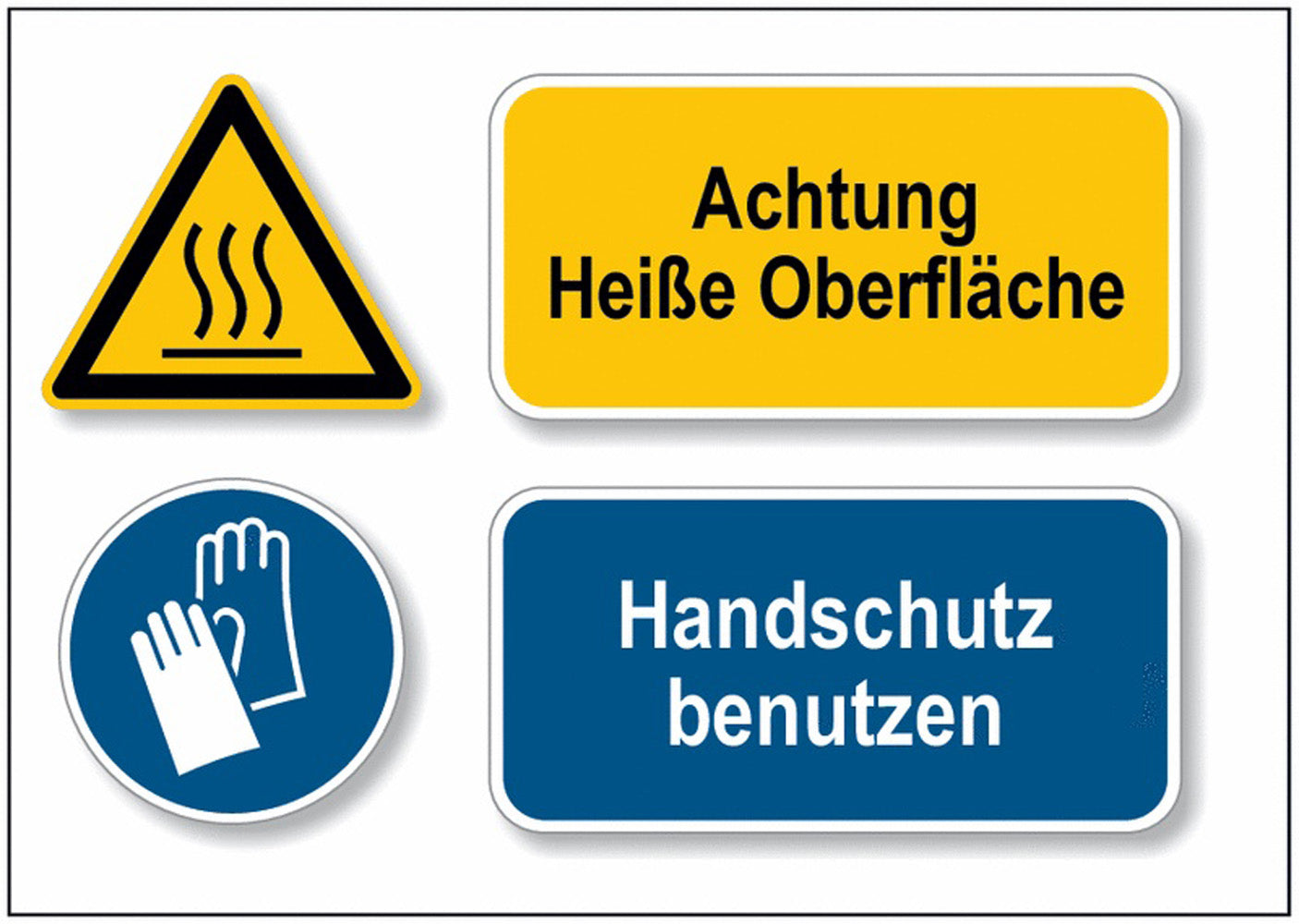 GLOBAL CARTELLO SEGNALETICO - Achtung heiße Oberfläche Handschutz benutzen -  Adesivo Extra Resistente, Pannello in Forex, Pannello In Alluminio