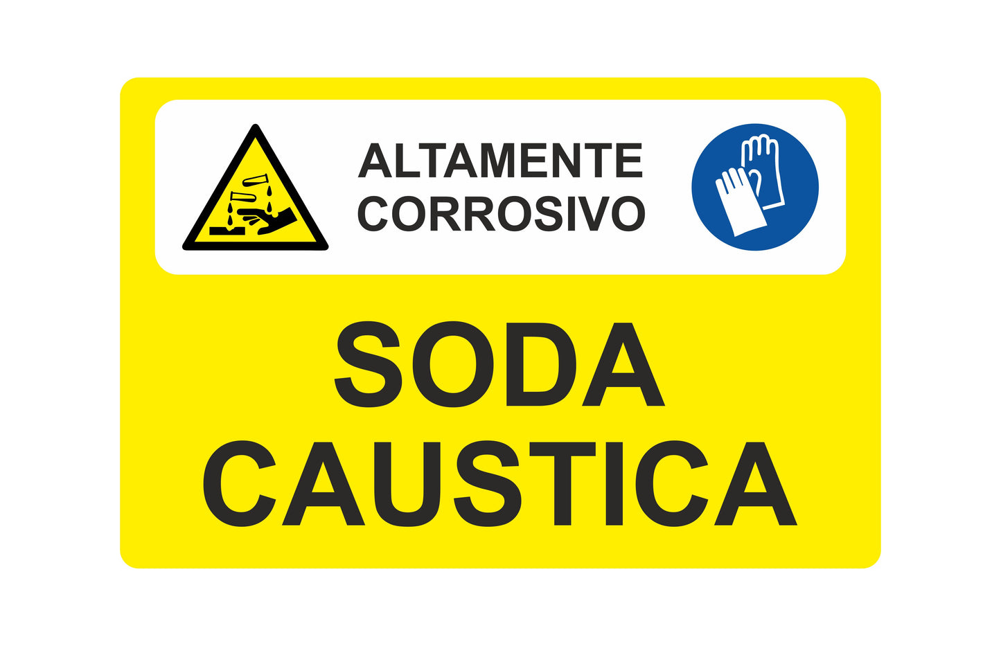 GLOBAL CARTELLO SEGNALETICO - ALTAMENTE CORROSIVO SODA CAUSTICA - Adesivo Extra Resistente, Pannello in Forex, Pannello In Alluminio