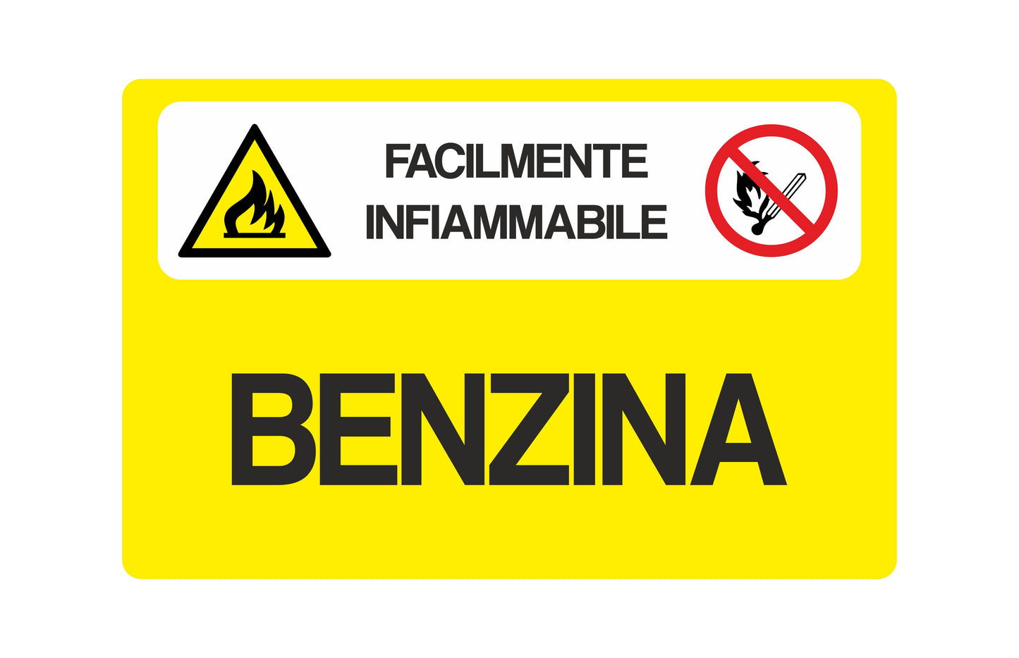 GLOBAL CARTELLO SEGNALETICO - Altamente infiammabile-BENZINA - Adesivo Extra Resistente, Pannello in Forex, Pannello In Alluminio