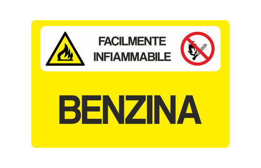 GLOBAL CARTELLO SEGNALETICO - Altamente infiammabile-BENZINA - Adesivo Extra Resistente, Pannello in Forex, Pannello In Alluminio