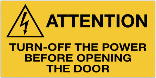 GLOBAL CARTELLO SEGNALETICO - Attention - Turn-off the power before opening the door - Adesivo Extra Resistente, Pannello in Forex, Pannello In Alluminio