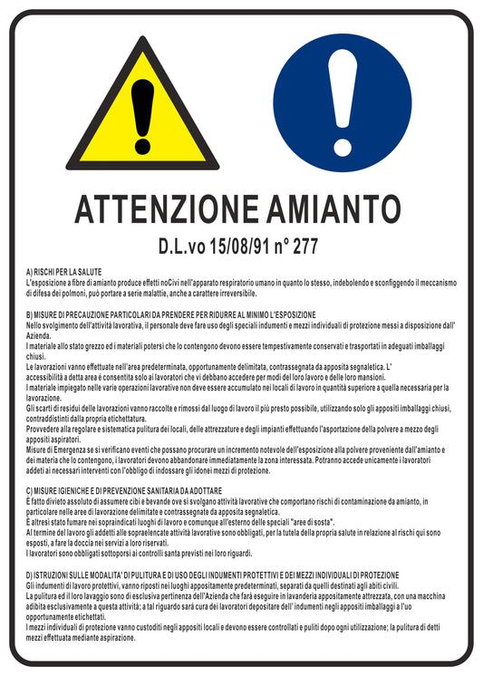 GLOBAL CARTELLO SEGNALETICO - Attenzione Amianto - Adesivo Extra Resistente, Pannello in Forex, Pannello In Alluminio