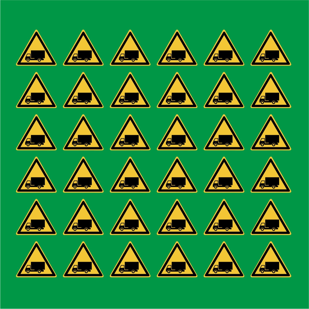 PACCO DA 6 KIT DI 6 ADESIVI TRIANGOLARI - Attenzione Uscita camion - Pittogramma ISO 7010 Con Stampa Diretta U.V.