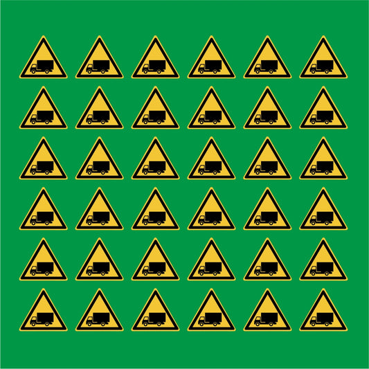 PACCO DA 6 KIT DI 6 ADESIVI TRIANGOLARI - Attenzione Uscita camion - Pittogramma ISO 7010 Con Stampa Diretta U.V.