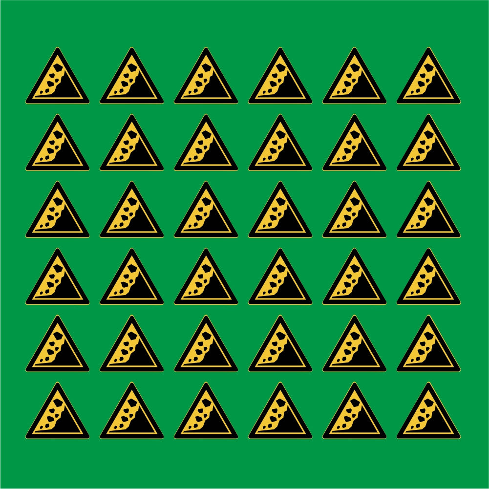 PACCO DA 6 KIT DI 6 ADESIVI TRIANGOLARI - Attenzione Zona di frane e smottamenti - Pittogramma ISO 7010 Con Stampa Diretta U.V.
