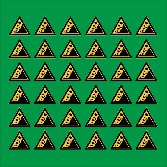 PACCO DA 6 KIT DI 6 ADESIVI TRIANGOLARI - Attenzione Zona di frane e smottamenti - Pittogramma ISO 7010 Con Stampa Diretta U.V.
