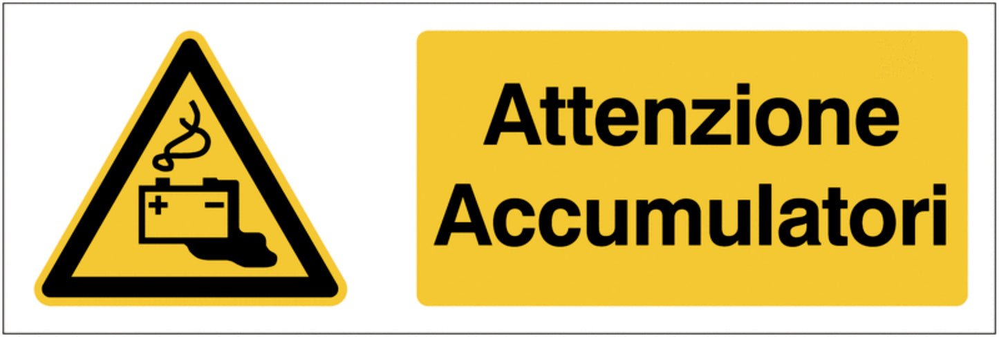GLOBAL CARTELLO SEGNALETICO UNI - Attenzione accumulatori - Adesivo Extra Resistente, Pannello in Forex, Pannello In Alluminio