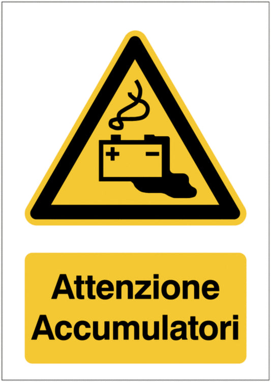 GLOBAL CARTELLO SEGNALETICO - Attenzione accumulatori - Adesivo Extra Resistente, Pannello in Forex, Pannello In Alluminio