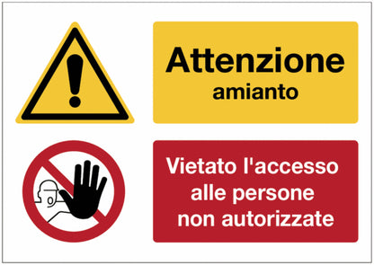 GLOBAL CARTELLO SEGNALETICO - Attenzione amianto - Vietato l'accesso alle persone non autorizzate - Vietato ai pedoni - Adesivo Extra Resistente, Pannello in Forex, Pannello In Alluminio