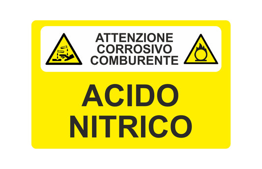 GLOBAL CARTELLO SEGNALETICO - Attenzione corrosivo-comburente-Acido nitrico  - Adesivo Extra Resistente, Pannello in Forex, Pannello In Alluminio