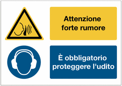 GLOBAL CARTELLO SEGNALETICO - Attenzione forte rumore - È obbligatorio proteggere l'udito - Adesivo Extra Resistente, Pannello in Forex, Pannello In Alluminio