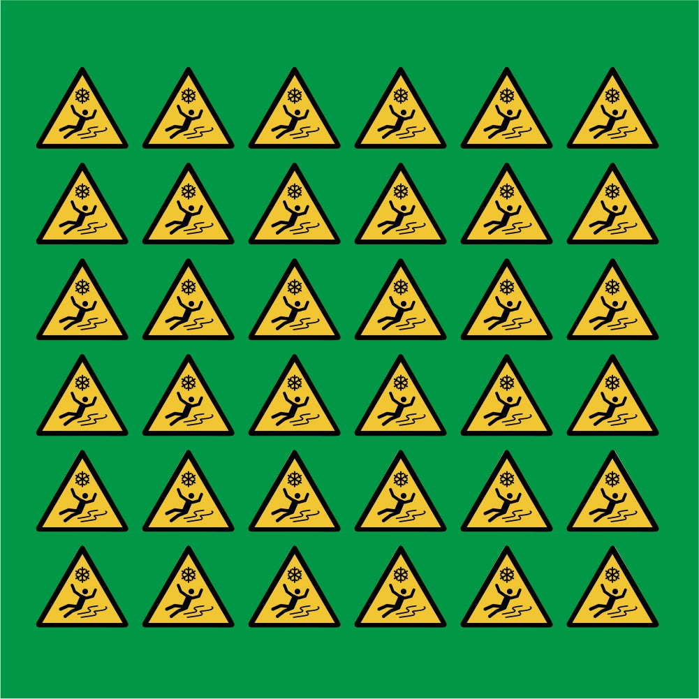 PACCO DA 6 KIT DI 6 ADESIVI TRIANGOLARI - Attenzione ghiaccio scivoloso - Pittogramma ISO 7010 Con Stampa Diretta U.V.