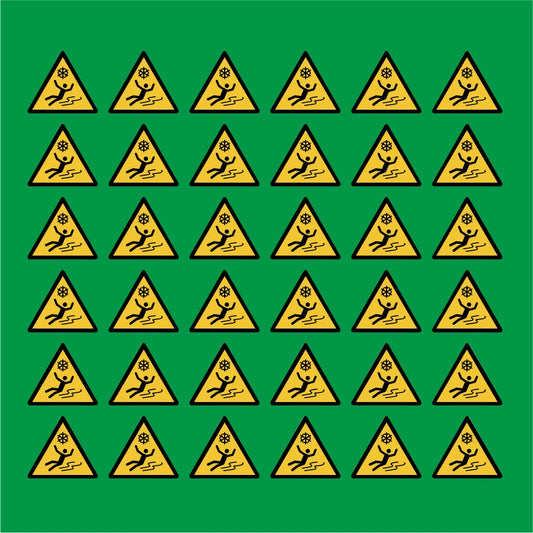 PACCO DA 6 KIT DI 6 ADESIVI TRIANGOLARI - Attenzione ghiaccio scivoloso - Pittogramma ISO 7010 Con Stampa Diretta U.V.