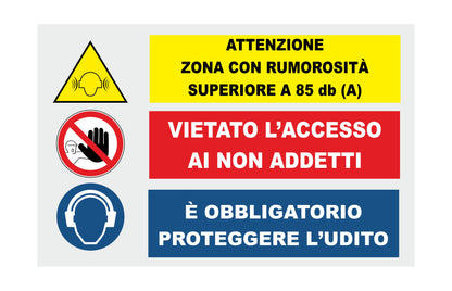 GLOBAL CARTELLO SEGNALETICO - Attenzione zona con rumorosa superiore a - Adesivo Extra Resistente, Pannello in Forex, Pannello In Alluminio