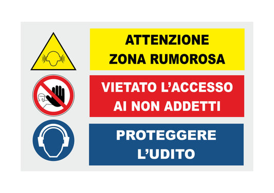 GLOBAL CARTELLO SEGNALETICO - Attenzione zona rumorosa - Adesivo Extra Resistente, Pannello in Forex, Pannello In Alluminio