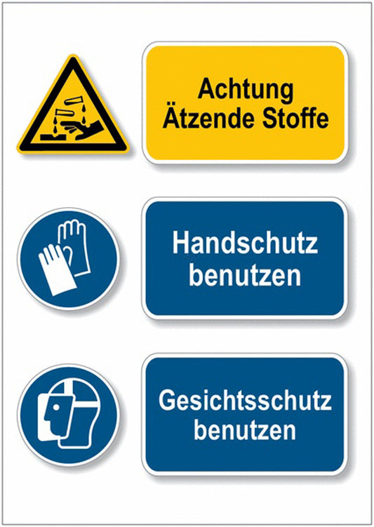 GLOBAL CARTELLO SEGNALETICO - Ätzende Stoffe Handschuhe Gesichtsschutz -  Adesivo Extra Resistente, Pannello in Forex, Pannello In Alluminio