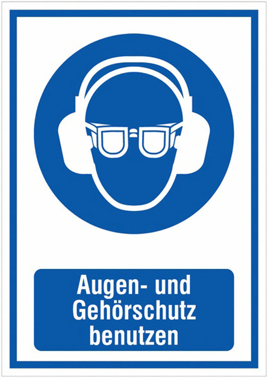 GLOBAL CARTELLO SEGNALETICO - Augen- und Gehörschutz benutzen -  Adesivo Extra Resistente, Pannello in Forex, Pannello In Alluminio