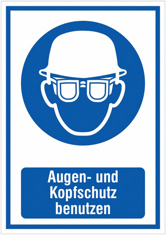 GLOBAL CARTELLO SEGNALETICO - Augen- und Kopfschutz benutzen -  Adesivo Extra Resistente, Pannello in Forex, Pannello In Alluminio