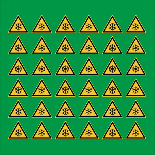 PACCO DA 6 KIT DI 6 ADESIVI TRIANGOLARI - Bassa temperatura - Pittogramma ISO 7010 Con Stampa Diretta U.V.