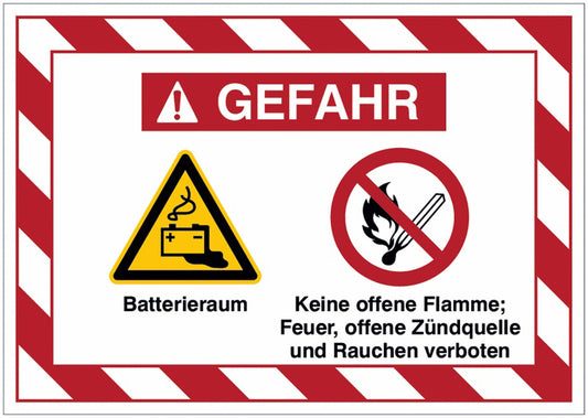 GLOBAL CARTELLO SEGNALETICO - Batterieraum  Keine offene Flamme, Feuer, offene Zündquelle und Rauchen verboten -  Adesivo Extra Resistente, Pannello in Forex, Pannello In Alluminio