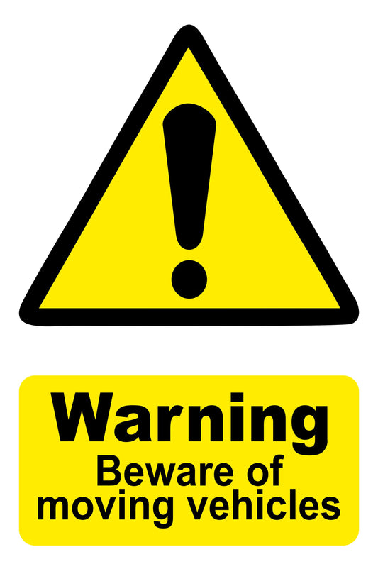 GLOBAL CARTELLO SEGNALETICO - Beware Of Moving Vehicles Outdoor - Adesivo Extra Resistente, Pannello in Forex, Pannello In Alluminio