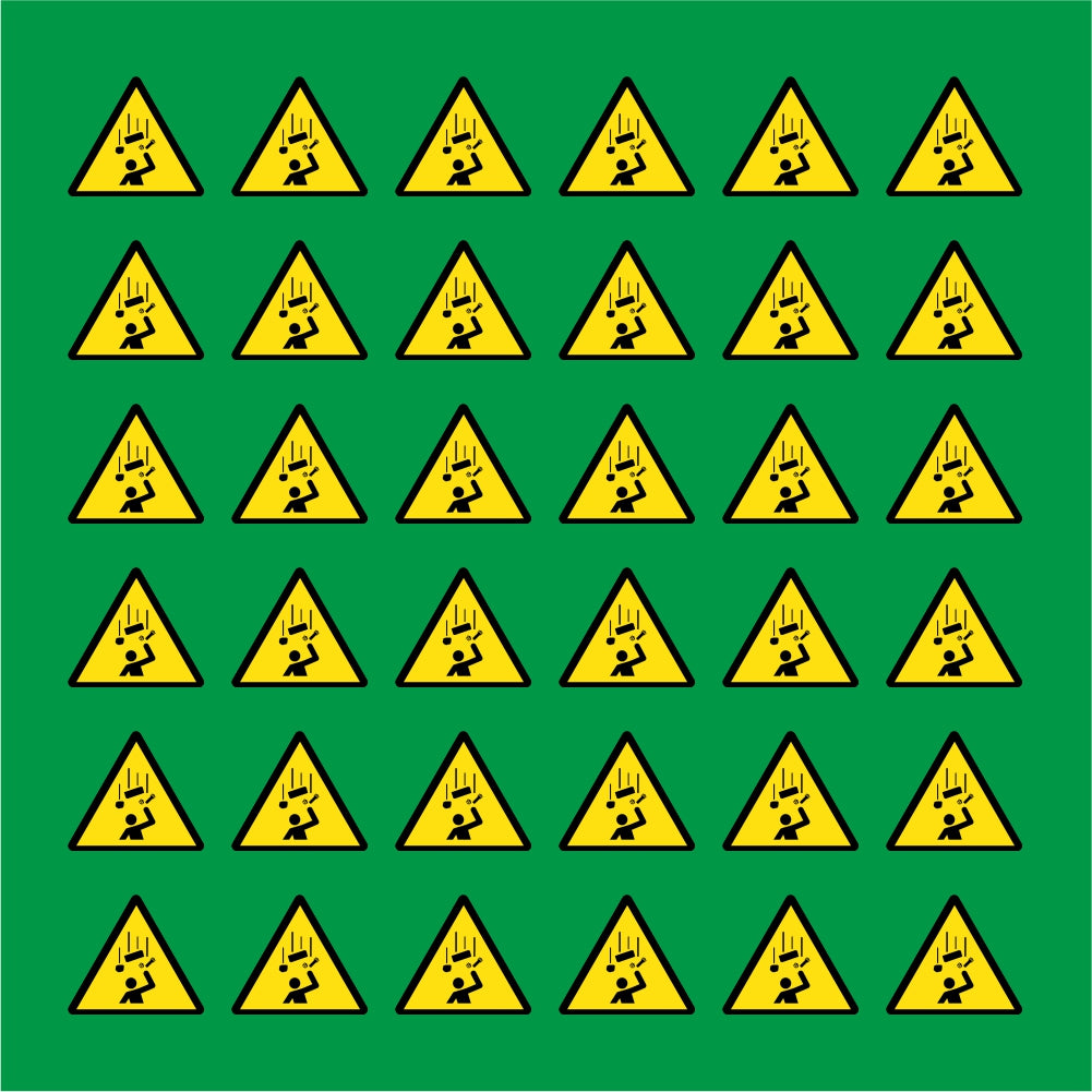 PACCO DA 6 KIT DI 6 ADESIVI TRIANGOLARI - CADUTA OGGETTI - Pittogramma ISO 7010 Con Stampa Diretta U.V.