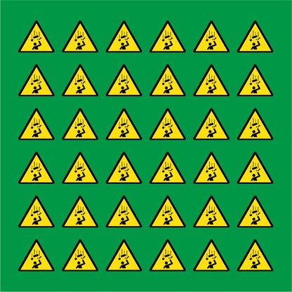 PACCO DA 6 KIT DI 6 ADESIVI TRIANGOLARI - CADUTA OGGETTI - Pittogramma ISO 7010 Con Stampa Diretta U.V.