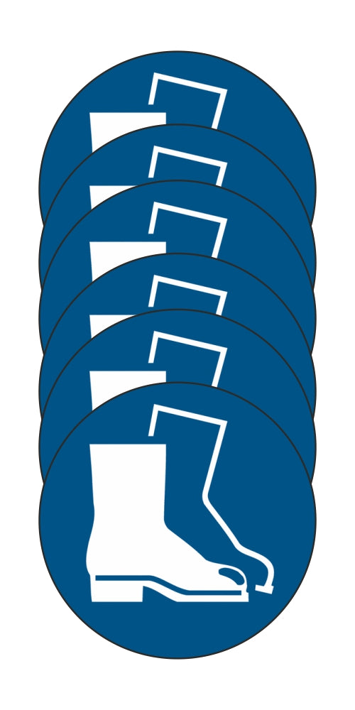 GLOBAL KIT DI 6 ADESIVI ROTONDI - Calzature di sicurezza obbligatorie - Pittogramma ISO 7010 Con Stampa Diretta U.V. (IDEALE ANCHE PER ESTERNO)
