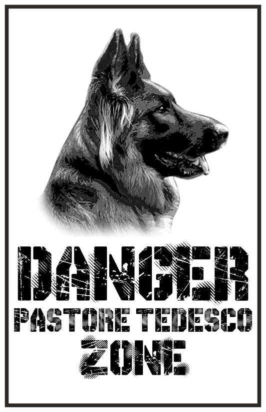 GLOBAL CARTELLO SEGNALETICO - DANGER PASTORE TEDESCO - Adesivo Extra Resistente, Pannello in Forex, Pannello In Alluminio