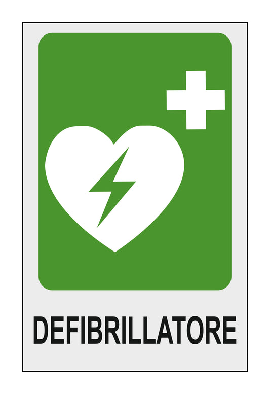 GLOBAL CARTELLO SEGNALETICO - DEFIBRILLATORE  - Adesivo Extra Resistente, Pannello in Forex, Pannello In Alluminio