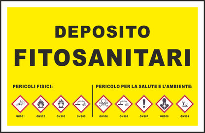 GLOBAL CARTELLO SEGNALETICO - DEPOSITO FITOSANITARI PERICOLI - Adesivo Extra Resistente, Pannello in Forex, Pannello In Alluminio