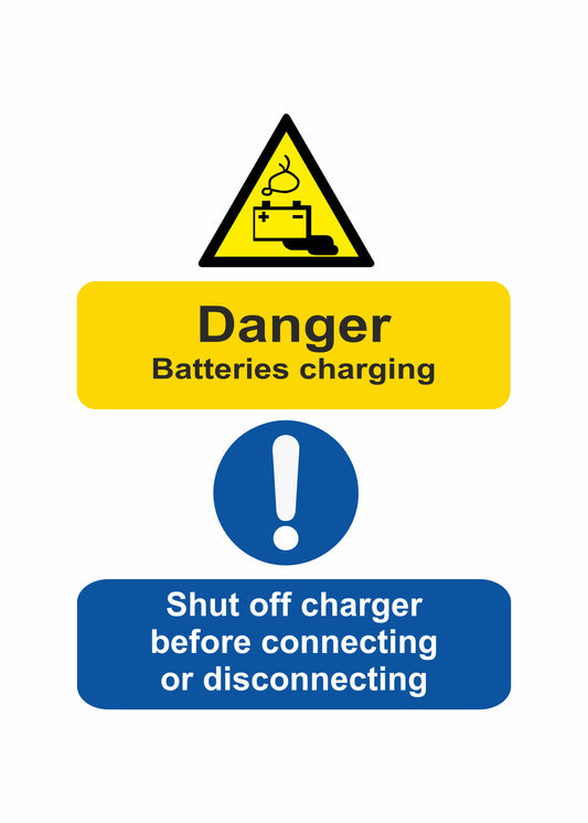 GLOBAL CARTELLO SEGNALETICO - Danger Battery Charging Shut Off - Adesivo Extra Resistente, Pannello in Forex, Pannello In Alluminio