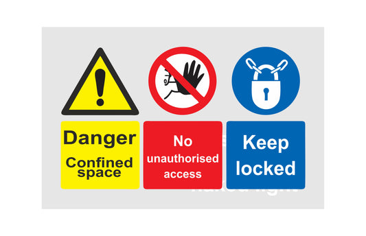 GLOBAL CARTELLO SEGNALETICO - Danger Confined Space No Unauthorised Access - Adesivo Extra Resistente, Pannello in Forex, Pannello In Alluminio