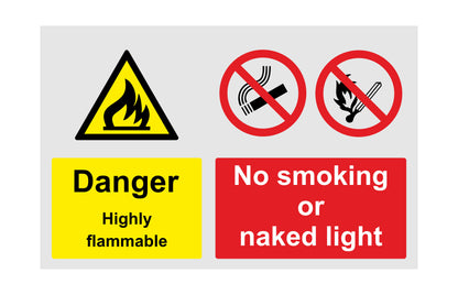 GLOBAL CARTELLO SEGNALETICO - Danger Highly FlammableNo SmokingNaked Lights - Adesivo Extra Resistente, Pannello in Forex, Pannello In Alluminio