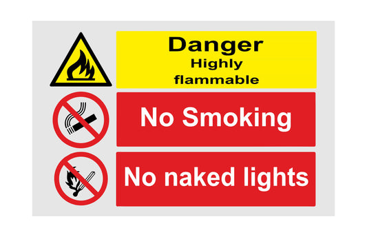 GLOBAL CARTELLO SEGNALETICO - Danger Highly Flammable No Smoking No Naked Light - Adesivo Extra Resistente, Pannello in Forex, Pannello In Alluminio