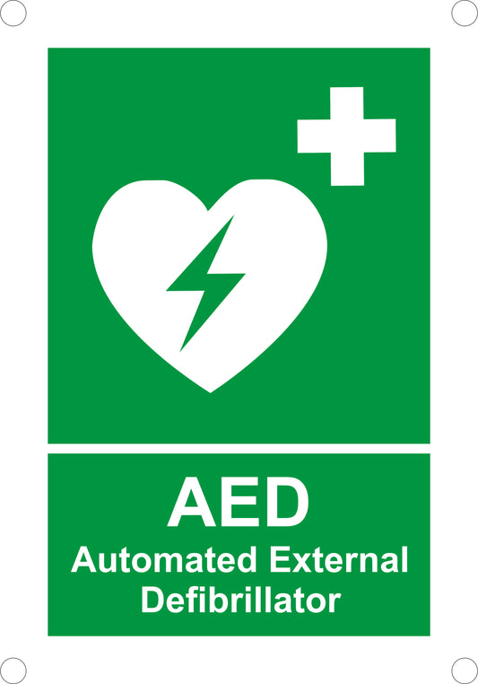 GLOBAL CARTELLO SEGNALETICO - Defibrillatore automatico aed- Adesivo Extra Resistente, Pannello in Forex, Pannello In Alluminio