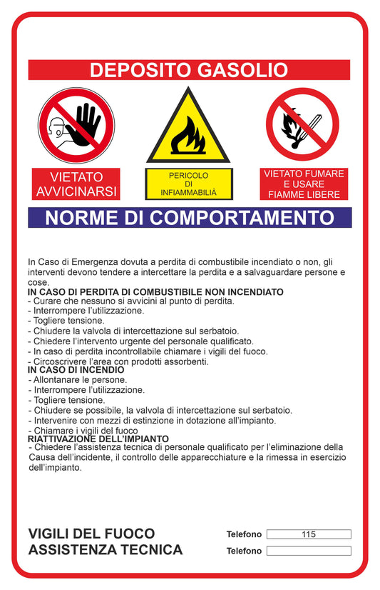 GLOBAL CARTELLO SEGNALETICO - Deposito Gasolio 2 - Adesivo Extra Resistente, Pannello in Forex, Pannello In Alluminio