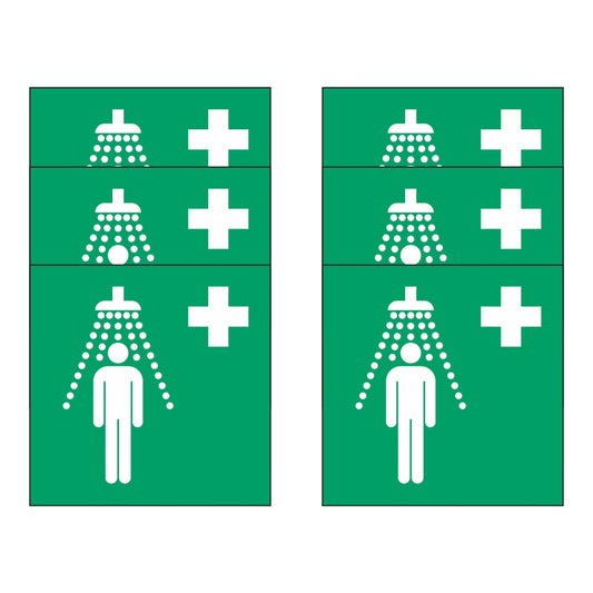 GLOBAL KIT DI 6 ADESIVI QUADRATI - Doccia di emergenza - Pittogramma ISO 7010 Con Stampa Diretta U.V. (IDEALE ANCHE PER ESTERNO)