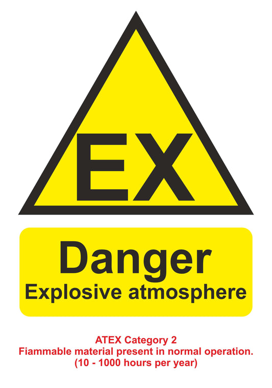 GLOBAL CARTELLO SEGNALETICO - EX Danger Explosive Atmosphere - Atex Category 2 - Adesivo Extra Resistente, Pannello in Forex, Pannello In Alluminio