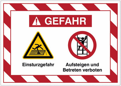 GLOBAL CARTELLO SEGNALETICO - Einsturzgefahr  Aufsteigen und Betreten verboten -  Adesivo Extra Resistente, Pannello in Forex, Pannello In Alluminio