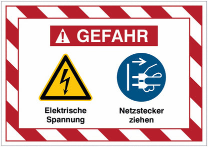 GLOBAL CARTELLO SEGNALETICO - Elektrische Spannung  Netzstecker ziehen -  Adesivo Extra Resistente, Pannello in Forex, Pannello In Alluminio