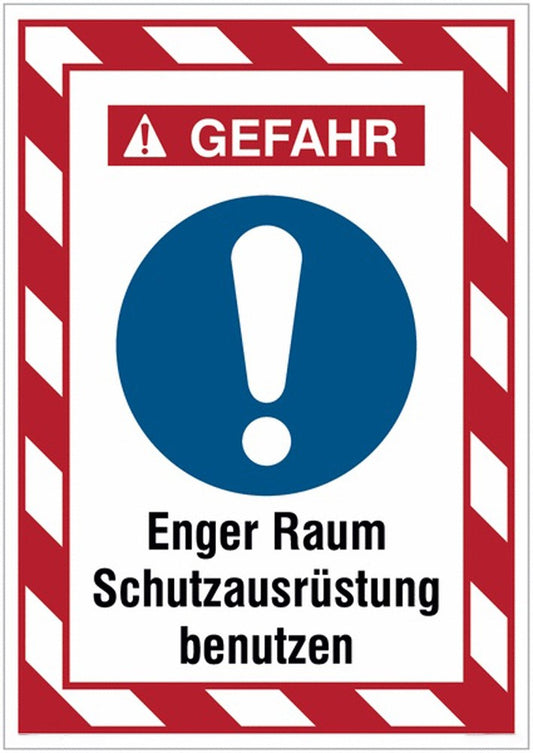 GLOBAL CARTELLO SEGNALETICO - Enger Raum, Schutzausrüstung benutzen -  Adesivo Extra Resistente, Pannello in Forex, Pannello In Alluminio