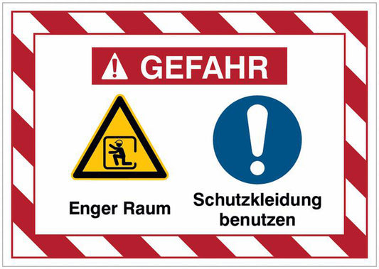 GLOBAL CARTELLO SEGNALETICO - Enger Raum, Schutzkleidung benutzen - Mehrsymbolschilder mit Signalrahmen -  Adesivo Extra Resistente, Pannello in Forex, Pannello In Alluminio