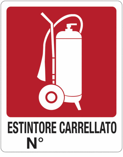 GLOBAL CARTELLO SEGNALETICO - Estintore carrellato N° - Adesivo Extra Resistente, Pannello in Forex, Pannello In Alluminio