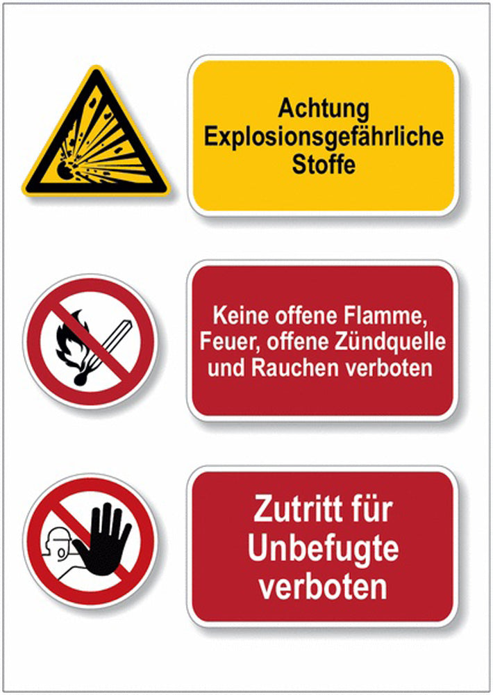 GLOBAL CARTELLO SEGNALETICO - Expl. Stoffe Keine Flamme Zutritt verboten - Mehrsymbolschilder -  Adesivo Extra Resistente, Pannello in Forex, Pannello In Alluminio