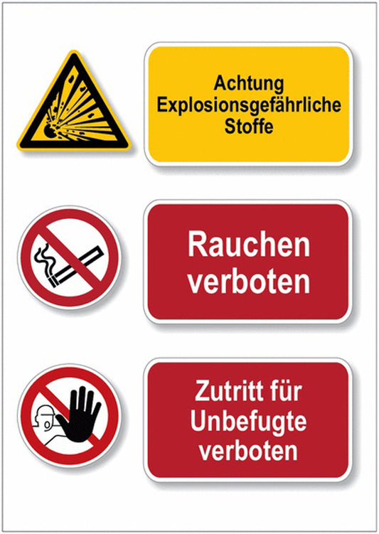 GLOBAL CARTELLO SEGNALETICO - Expl. Stoffe Rauchen verboten Zutritt verboten - Mehrsymbolschilder -  Adesivo Extra Resistente, Pannello in Forex, Pannello In Alluminio