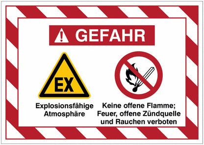 GLOBAL CARTELLO SEGNALETICO - Explosionsfähige Atmosphäre  Keine offene Flamme, ... und Rauchen verboten -  Adesivo Extra Resistente, Pannello in Forex, Pannello In Alluminio